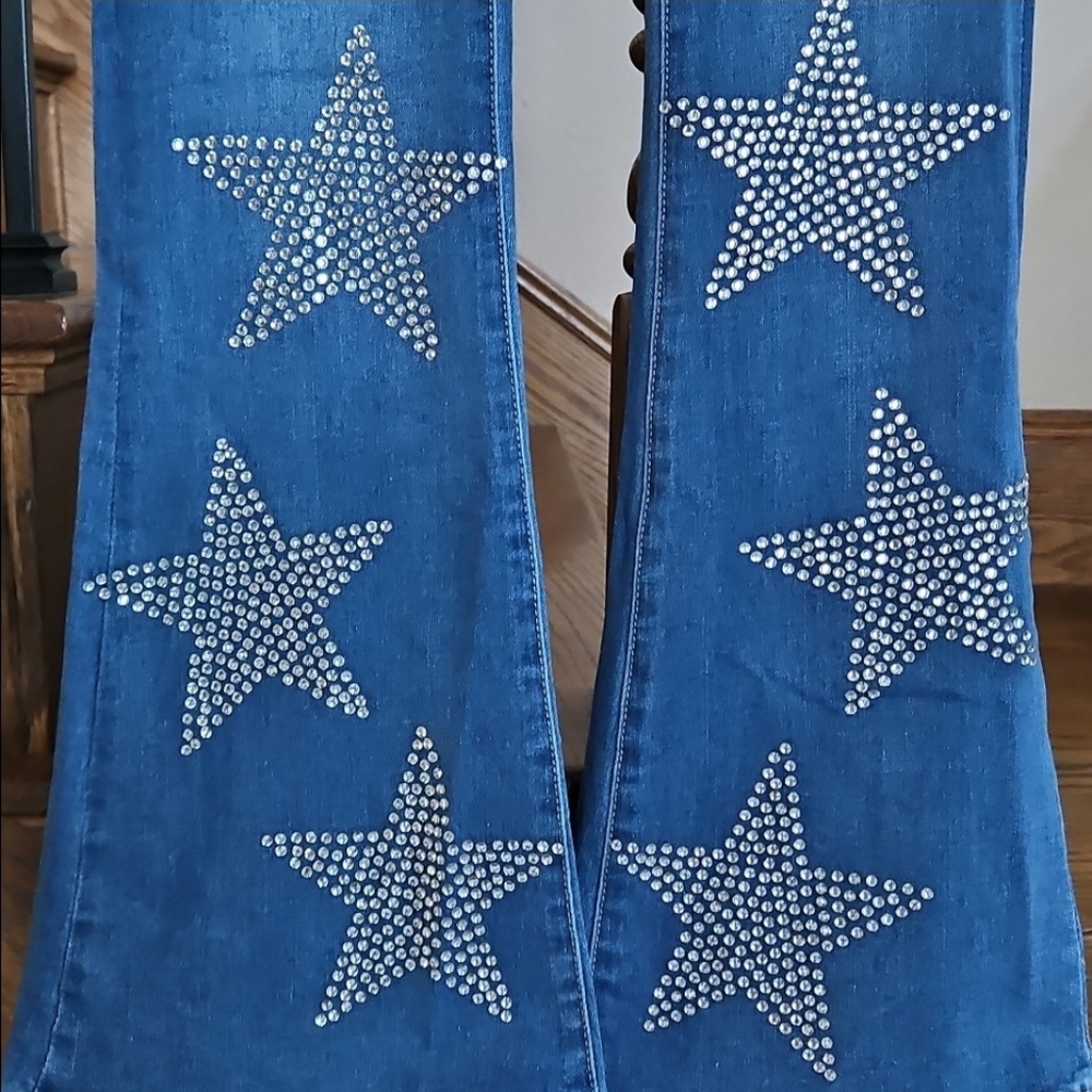 Austin Landing Rhinestone Star-Embellished  Bootcut Blue Jeans - Picture 2 of 7